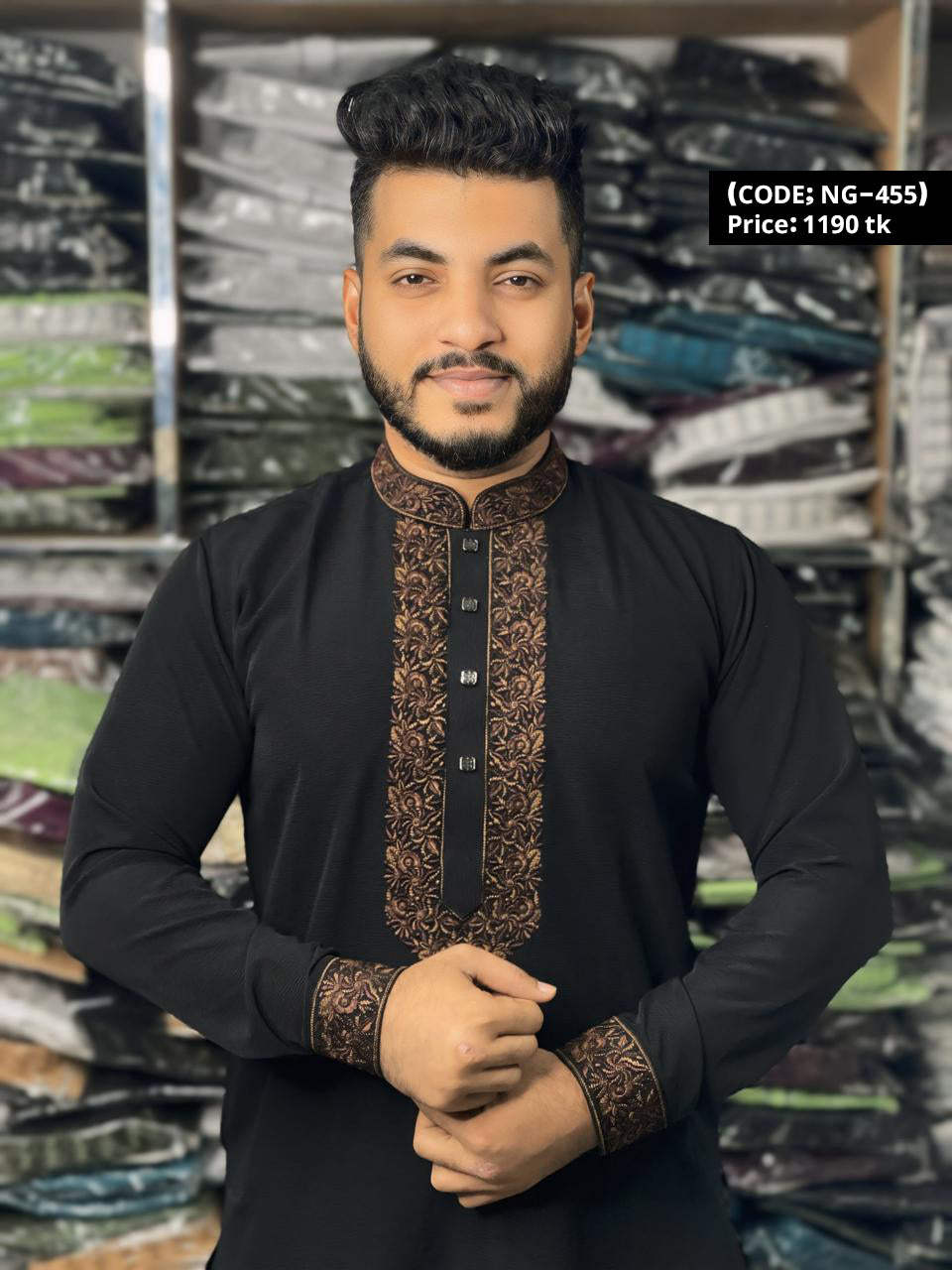 চায়না জাফরান কটন এমব্রয়ডারি পাঞ্জাবি 🔥 NG - 455