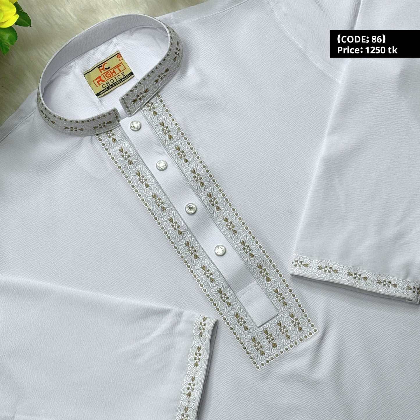 চায়না জাফরান কটন এমব্রয়ডারি পাঞ্জাবি 🔥 86