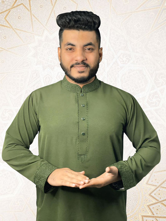 চায়না জাফরান কটন এমব্রয়ডারি পাঞ্জাবি 🔥 NG - 451