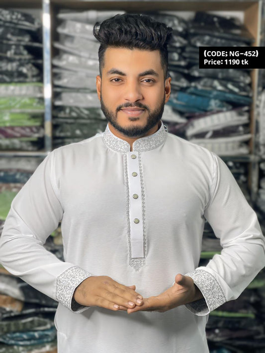 চায়না জাফরান কটন এমব্রয়ডারি পাঞ্জাবি 🔥 NG - 452