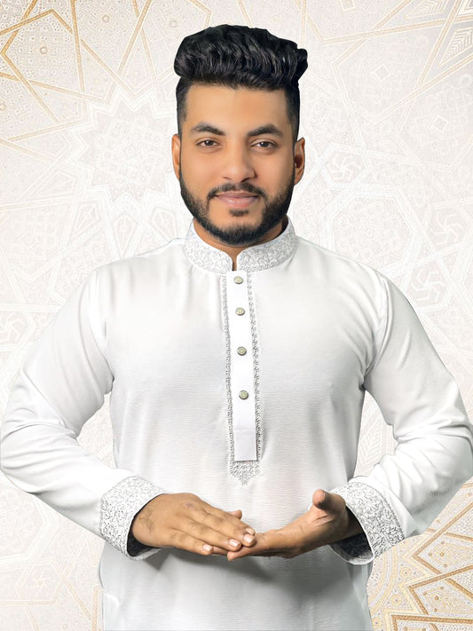 চায়না জাফরান কটন এমব্রয়ডারি পাঞ্জাবি 🔥 NG - 452