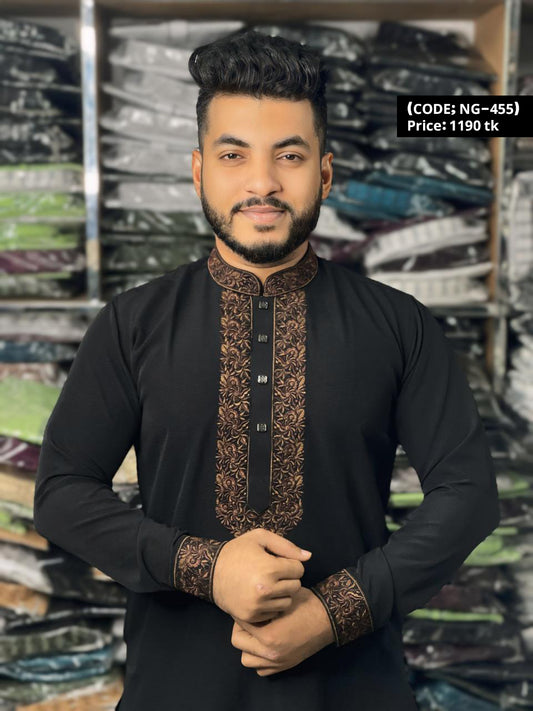 চায়না জাফরান কটন এমব্রয়ডারি পাঞ্জাবি 🔥 NG - 455