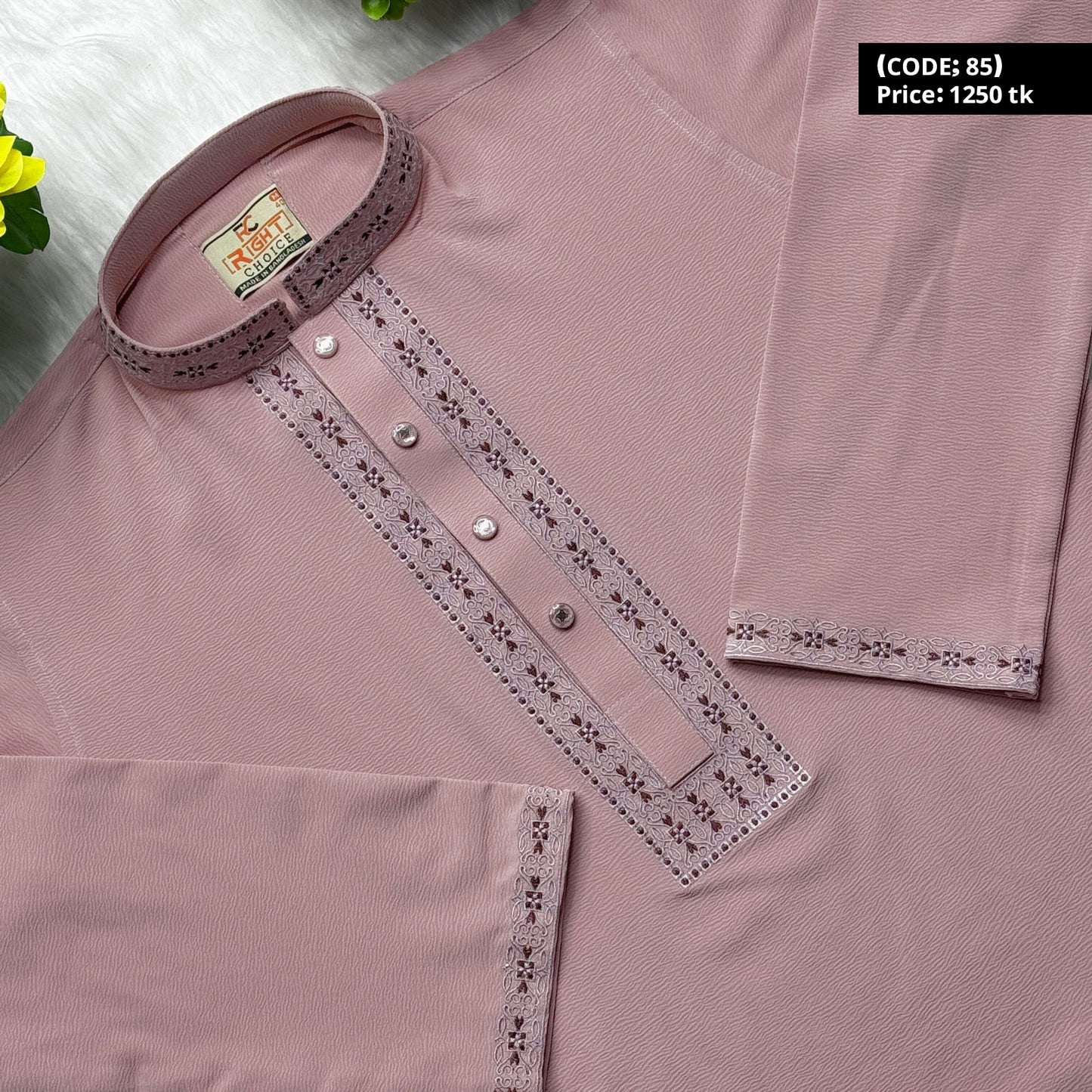 চায়না জাফরান কটন এমব্রয়ডারি পাঞ্জাবি 🔥 85