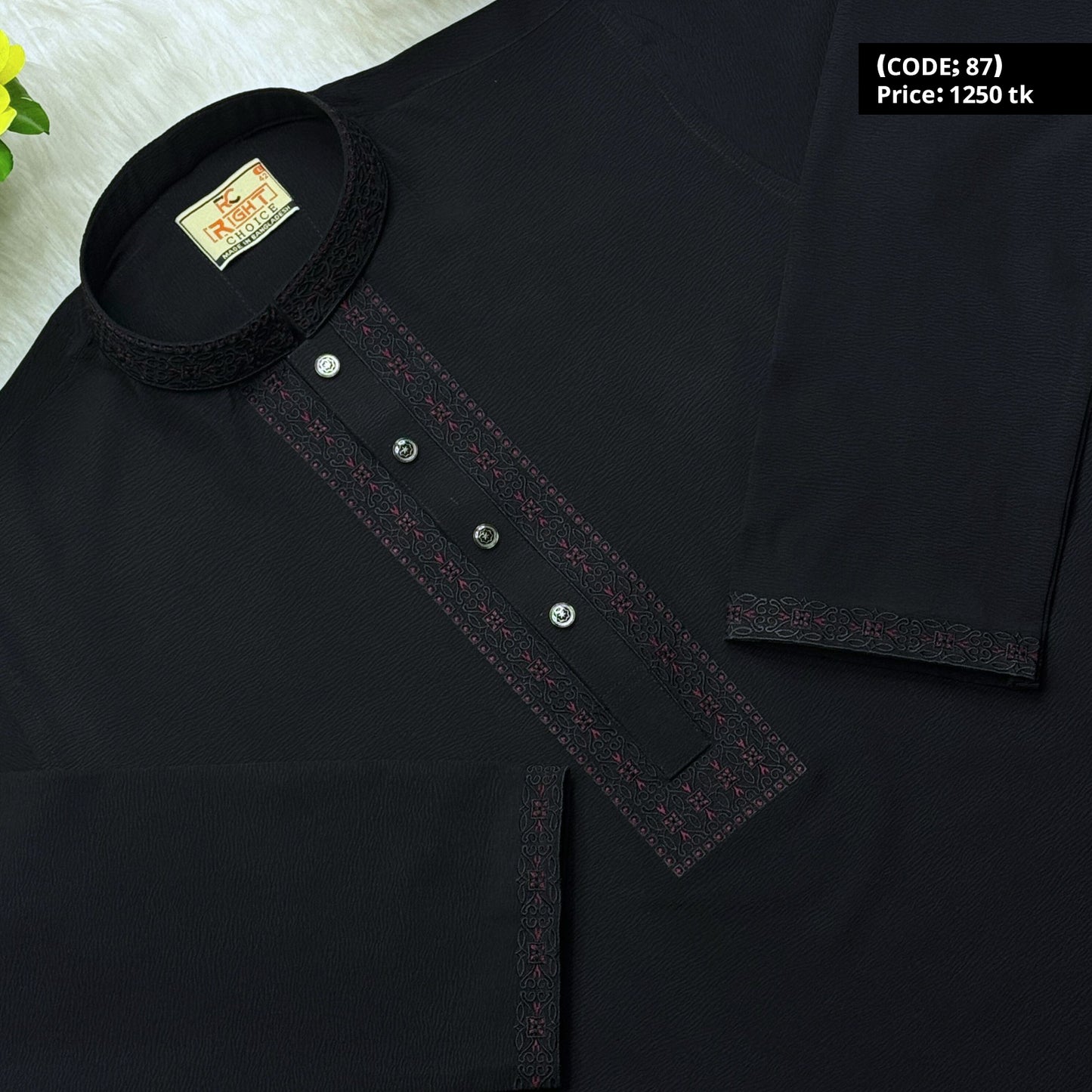 চায়না জাফরান কটন এমব্রয়ডারি পাঞ্জাবি 🔥 87