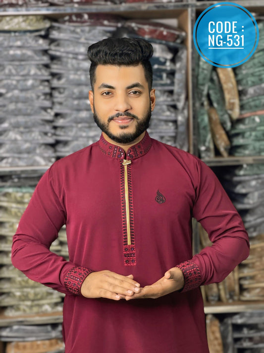 চায়না জাফরান কটন এমব্রয়ডারি পাঞ্জাবি 🔥 NG 531