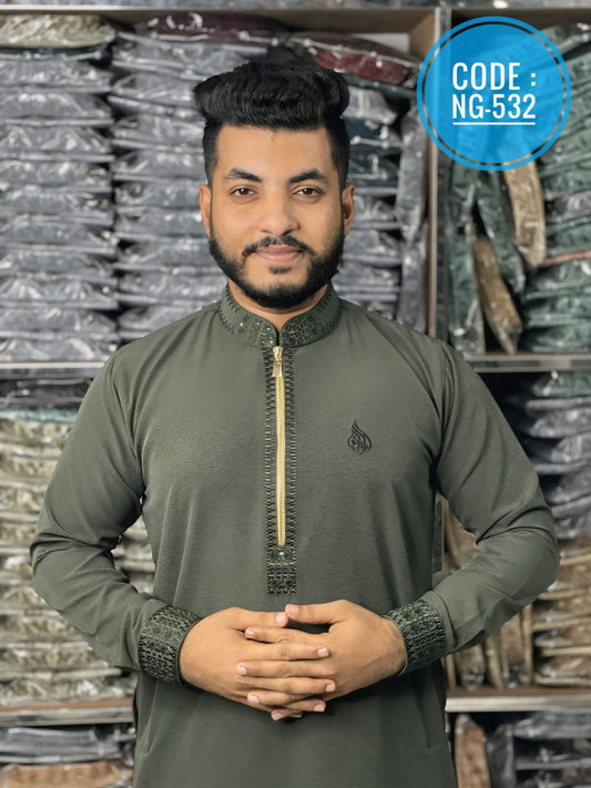 চায়না জাফরান কটন এমব্রয়ডারি পাঞ্জাবি 🔥 NG 532