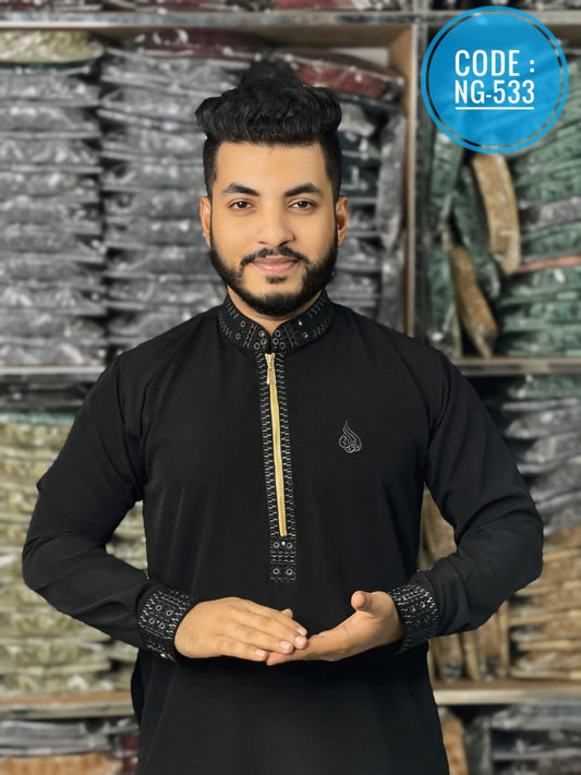 চায়না জাফরান কটন এমব্রয়ডারি পাঞ্জাবি 🔥 NG 533