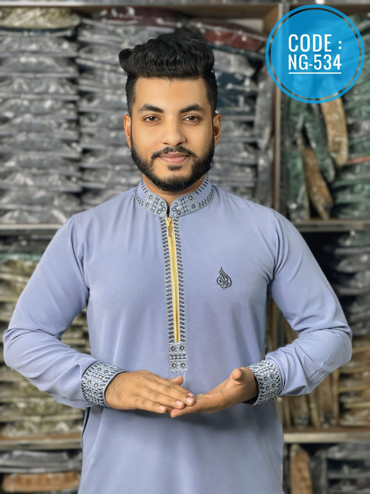 চায়না জাফরান কটন এমব্রয়ডারি পাঞ্জাবি 🔥 NG 534