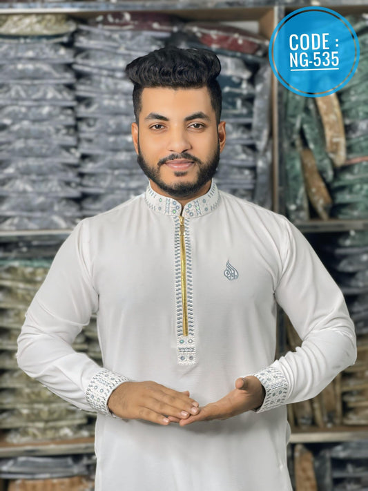 চায়না জাফরান কটন এমব্রয়ডারি পাঞ্জাবি 🔥 NG 535