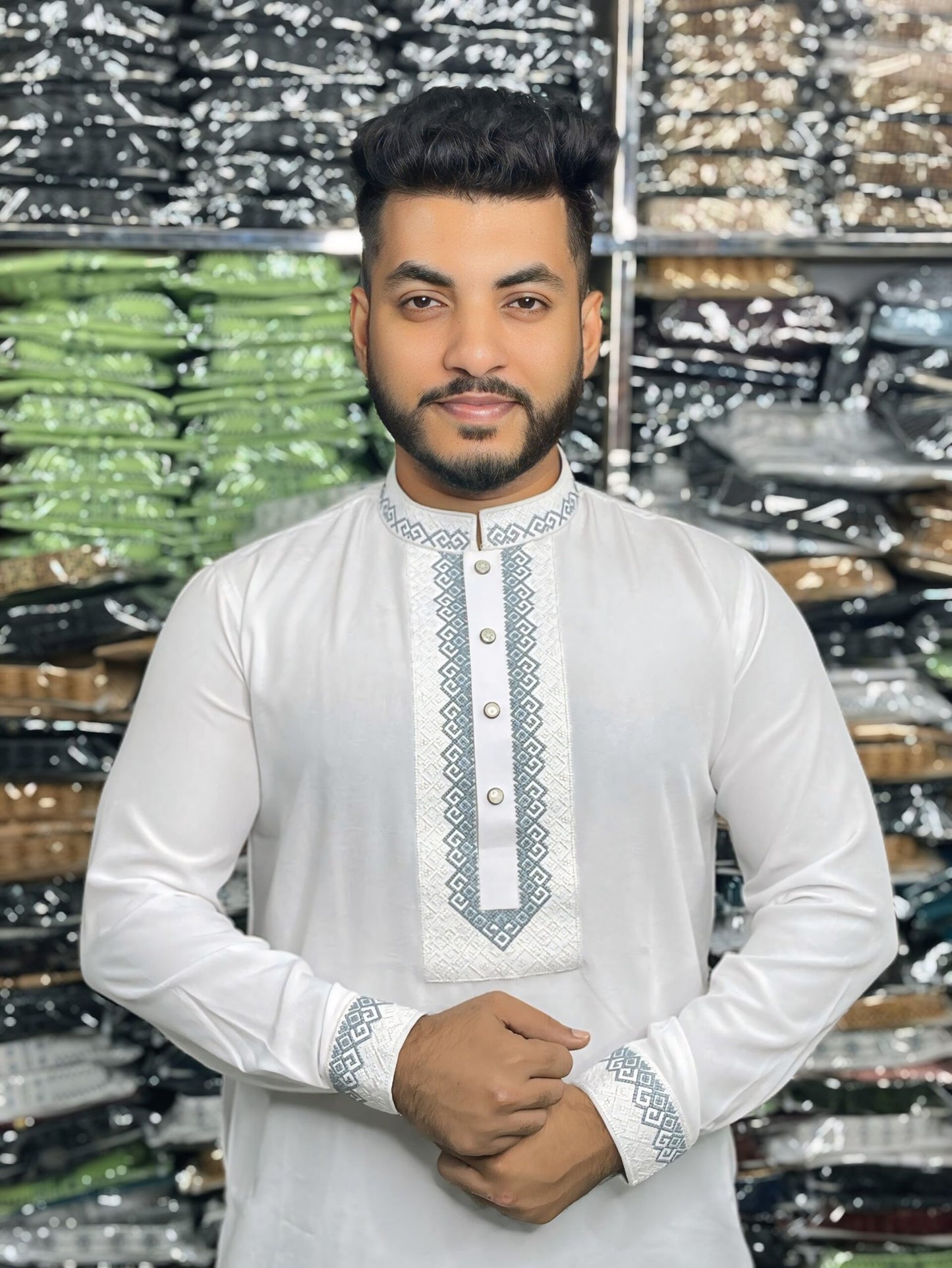 স্টাইলিশ কাফ হাতা স্ন্যাপ বাটন পাঞ্জাবি 🔥 NG-539