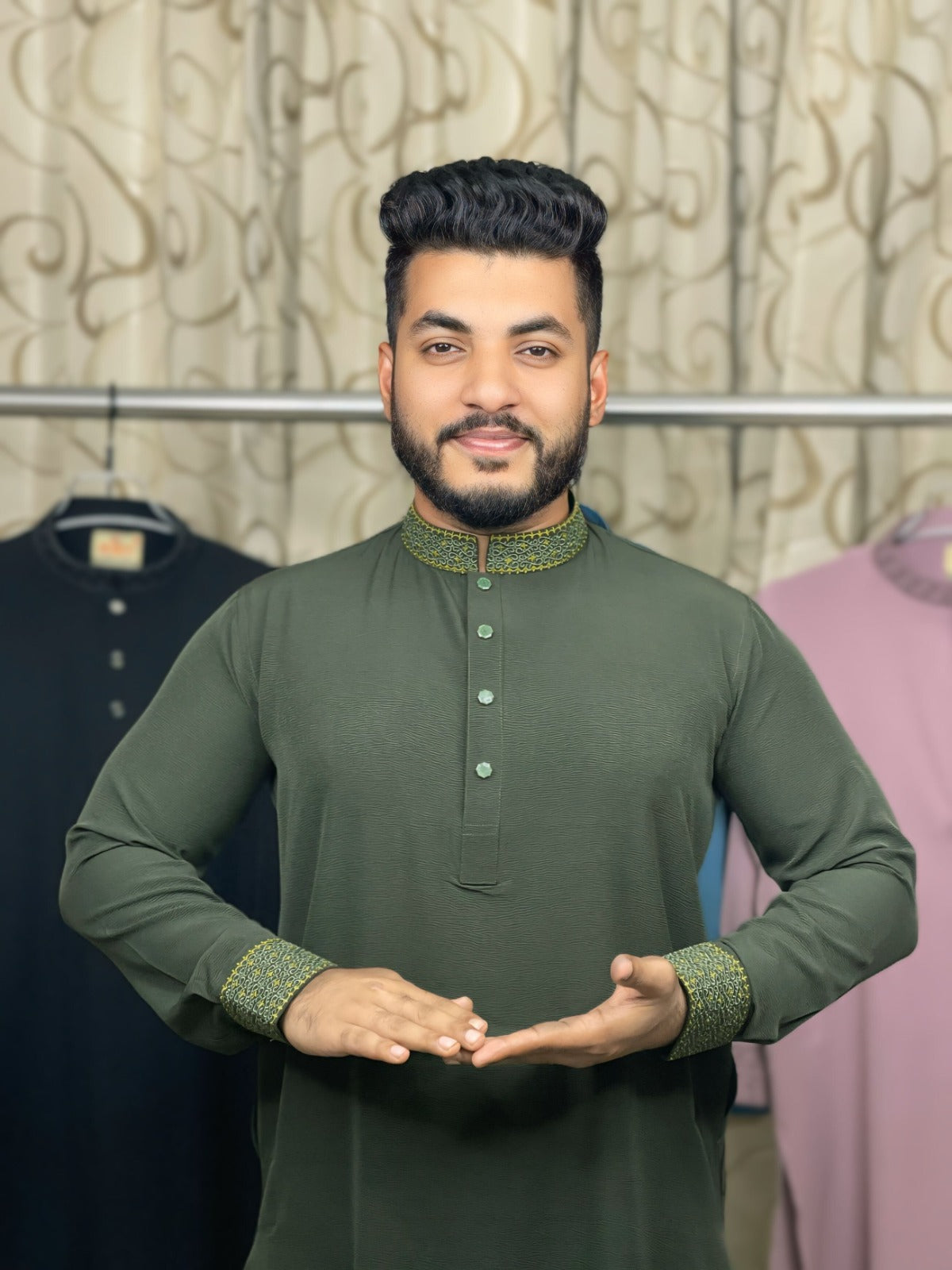 স্টাইলিশ কাফ হাতা স্ন্যাপ বাটন পাঞ্জাবি 🔥 83