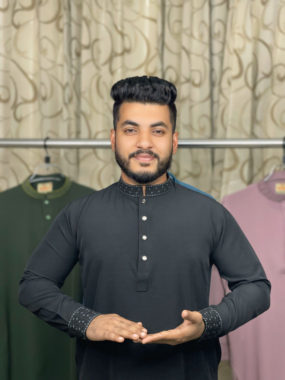 স্টাইলিশ কাফ হাতা স্ন্যাপ বাটন পাঞ্জাবি 🔥 82