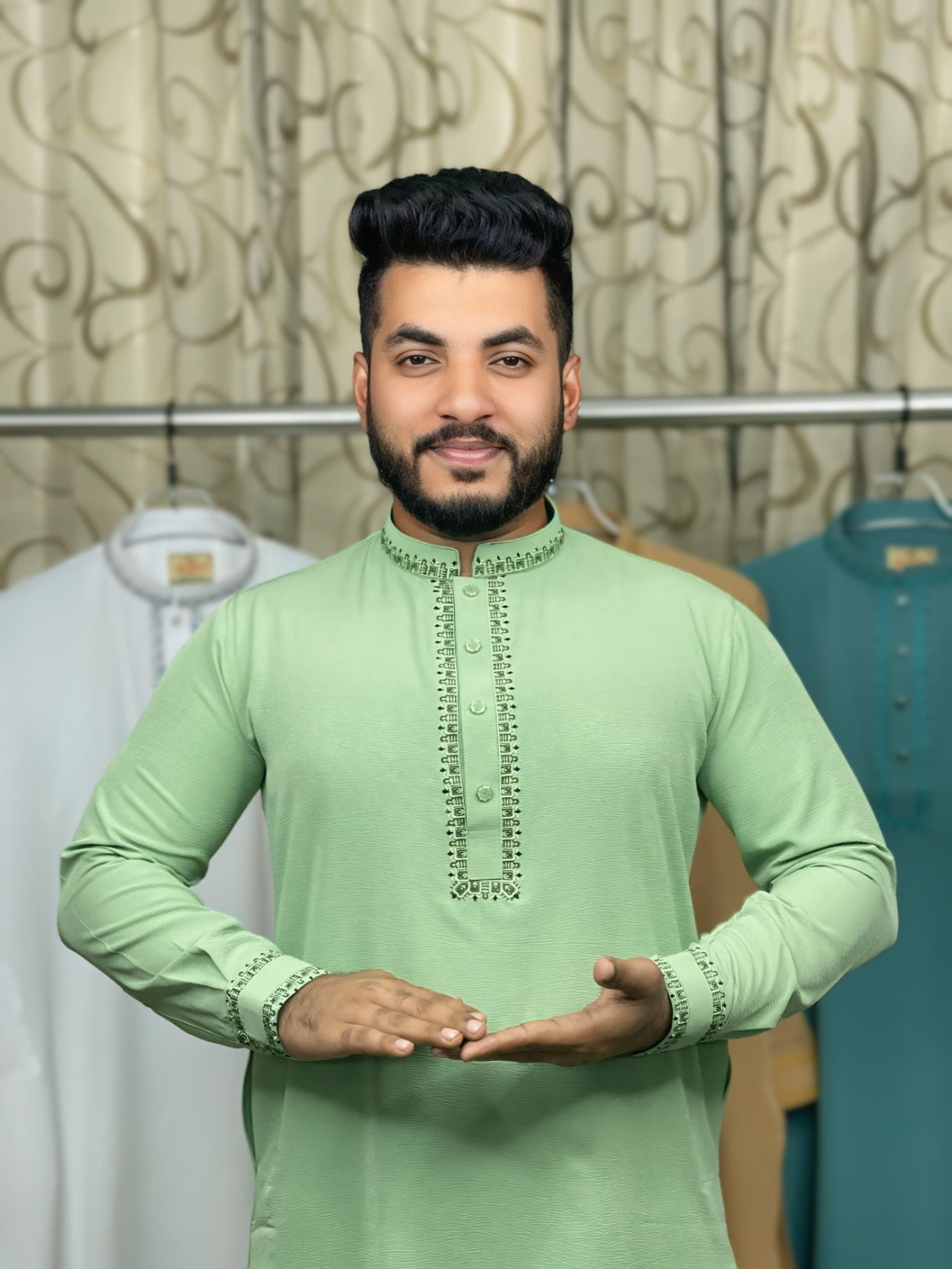 স্টাইলিশ কাফ হাতা স্ন্যাপ বাটন পাঞ্জাবি 🔥 61