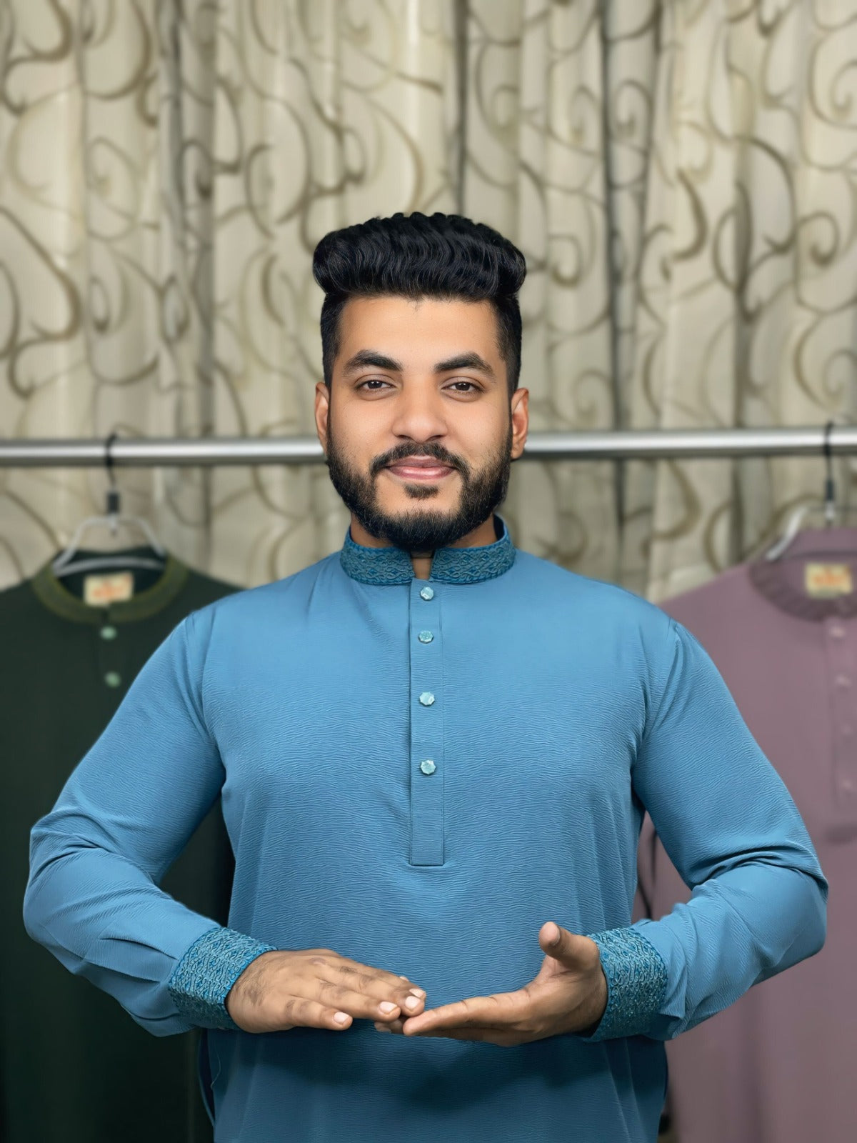 স্টাইলিশ কাফ হাতা স্ন্যাপ বাটন পাঞ্জাবি 🔥 84