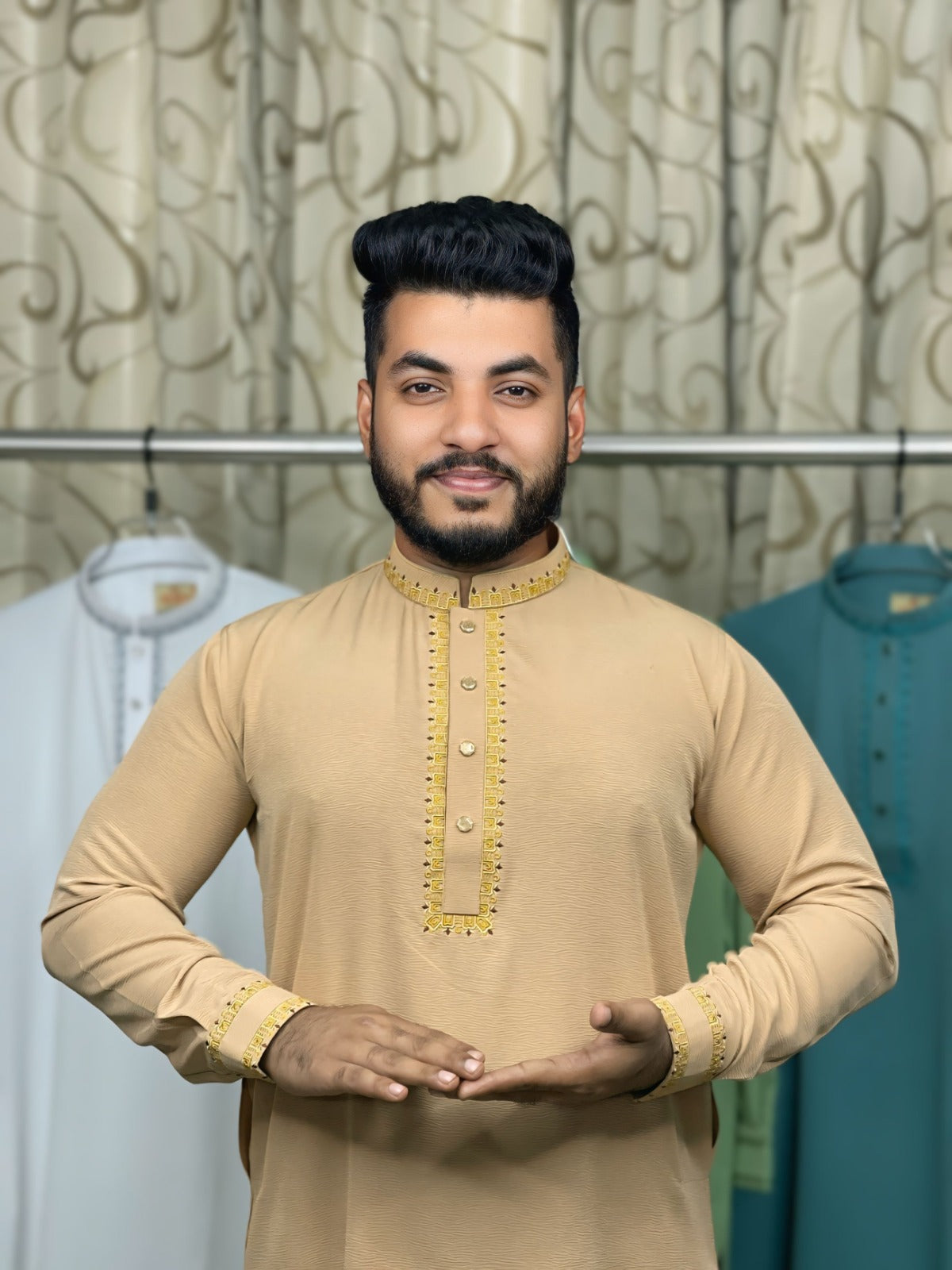 স্টাইলিশ কাফ হাতা স্ন্যাপ বাটন পাঞ্জাবি 🔥 62